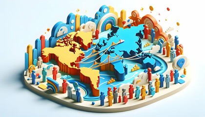 3d flat icon as Connecting Continents Showcasing the bridges between diverse markets. in Global Business  theme with isolated white background ,Full depth of field, high quality ,include copy space, N