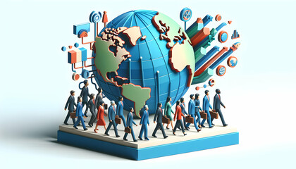 3d flat icon as Global Leadership Summit Depicting the convergence of world business leaders. in Global Business  theme with isolated white background ,Full depth of field, high quality ,include copy 