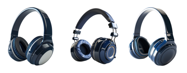 Set of blue headphone headset music sound beat listen audio