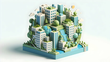 3d flat icon as Urban Oasis Highlight the refreshing green spaces within cityscapes. in Global Business  theme with isolated white background ,Full depth of field, high quality ,include copy space, No