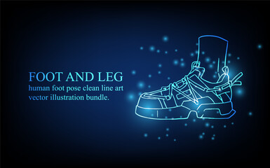 Human foot line, foot and leg, knee and toe, digital business concept, futuristic digital innovation background vector illustration.