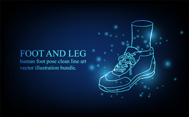 Human foot line, foot and leg, knee and toe, digital business concept, futuristic digital innovation background vector illustration.