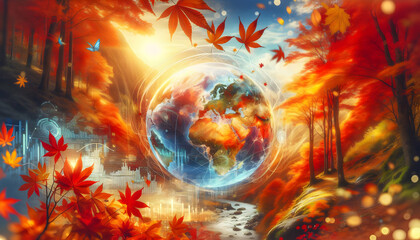 for advertisement and banner as Autumn Splendor Showcase the vibrant colors of fall in full display. in Global Business  theme ,Full depth of field, high quality ,include copy space on left, No noise,