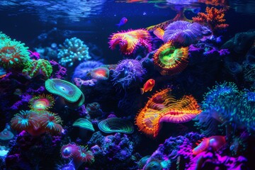 Dive into an underwater world filled with neon lights. where bioluminescent creatures illuminate the depths