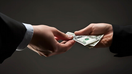 Two hands in a transaction with one handing over cash to the other