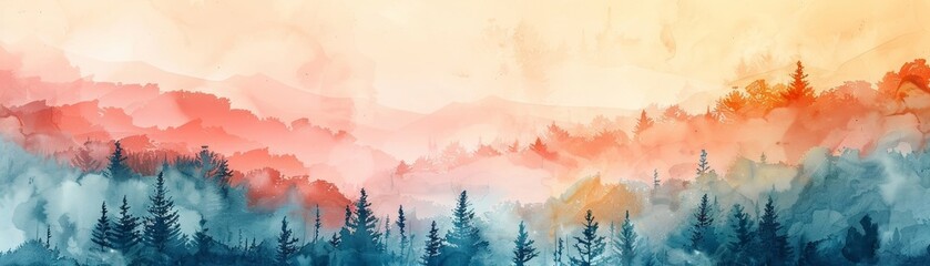 Watercolour abstract landscape painting, whimsical illustrations for children's storybooks, featuring a gentle pastel color palette.