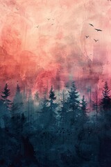 Abstract watercolor landscape art with a whimsical children's book aesthetic, featuring a gentle pastel color palette. Created using generative AI technology.