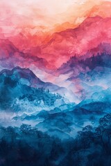 Abstract watercolor landscape art with a whimsical children's book aesthetic, featuring a gentle pastel color palette. Created using generative AI technology.
