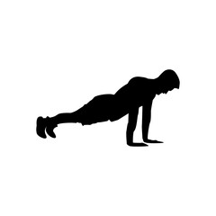 Vector graphic of illustration of a person doing push-ups silhouette icon vector illustration filled black
