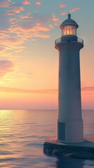 Vertical AI illustration lighthouse at sunset. Landscape concept.