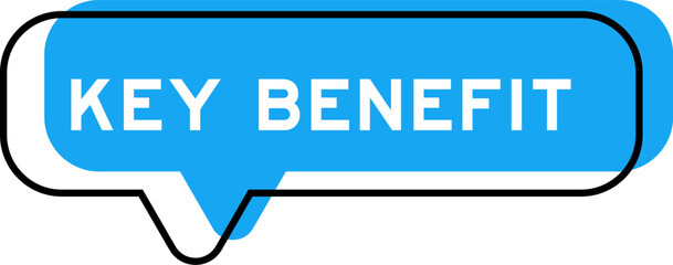 Speech banner and blue shade with word key benefit on white background