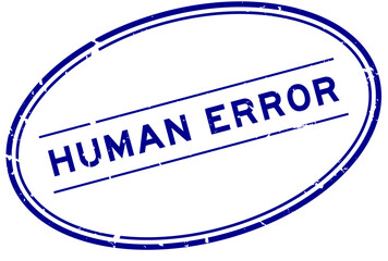Grunge blue human error word oval rubber seal stamp on white background