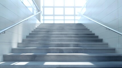 Horizontal AI illustration modern staircase with sunlight. Architecture and buildings concept.