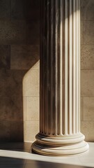 Vertical AI illustration classical column in sunlight. Architecture and buildings concept.