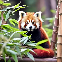 Foto op Plexiglas red panda eating bamboo © Sareema