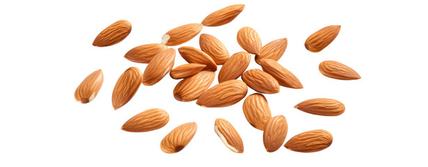 Falling Almond nuts isolated on transparent