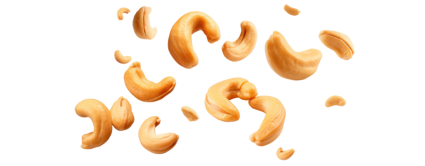Falling cashew nuts isolated on transparent or white background