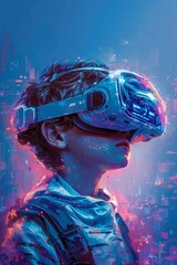 Advanced technology is the boy wearing virtual reality glasses in a stunning illustration image created by artificial intelligence.
