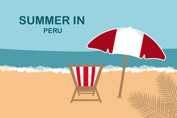 Summer in Peru, beach chair and umbrella, vacation or holiday