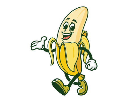 walking Banana cartoon mascot illustration character vector clip art hand drawn 