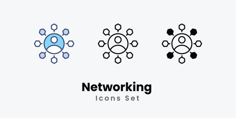 Networking Icons set thin line and glyph vector icon illustration