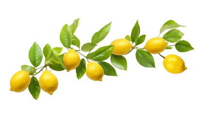 branch of a lemon isolated on transparent background cutout