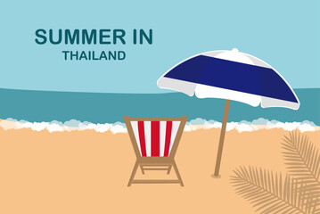 Summer in Thailand, beach chair and umbrella, vacation or holiday