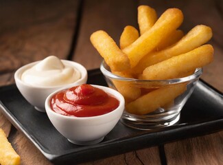 French fries snack at Britain pub isolated closeup. Traditional English snack or appetizer.