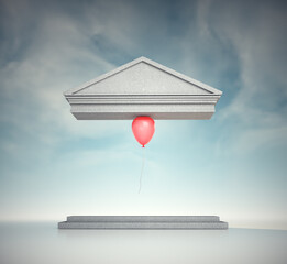 A balloon that supports a Roman structure instead of a column. Surreal and impossible concept - 777482573