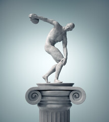 Greek athlete statue throwing the discus. - obrazy, fototapety, plakaty