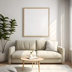 Frame mockup. Living room wall poster mockup. Interior mockup with house background. Modern interior design. 3D render