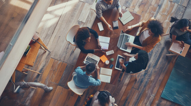 top down view of people working together