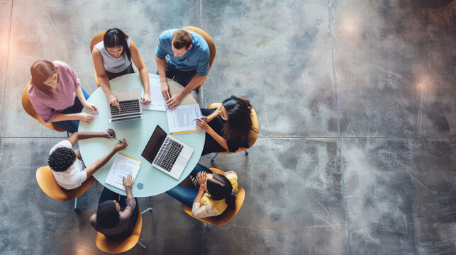 top down view of people working together