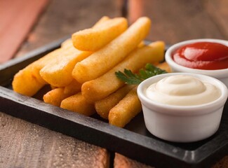 French fries snack at Britain pub isolated closeup. Traditional English snack or appetizer.
