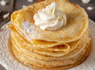 Crepes with cream. Traditional from French.