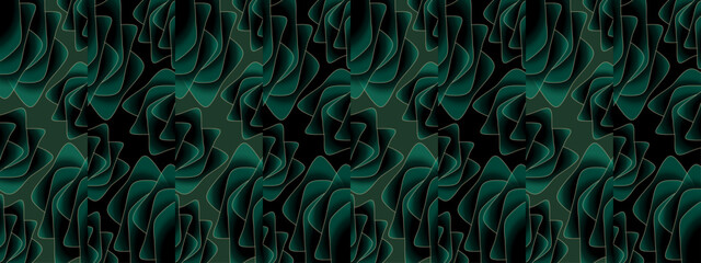 abstract magical technical futuristic background with waves and elements, dark natural atmosphere, modern futuristic design in black and dark green, dark wallpaper, seamless pattern in 3d with curves