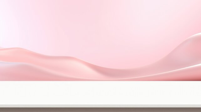 Wavy pink background with white empty table top in front