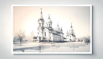 Obraz premium Beautiful house watercolor sketch for background