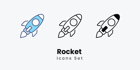 Rocket Icons set thin line and glyph vector icon illustration