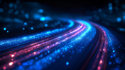 Blue light streak, fiber optic, speed line, futuristic background for 5g or 6g technology wireless data transmission, high-speed internet in abstract. internet network concept. - obrazy, fototapety, plakaty