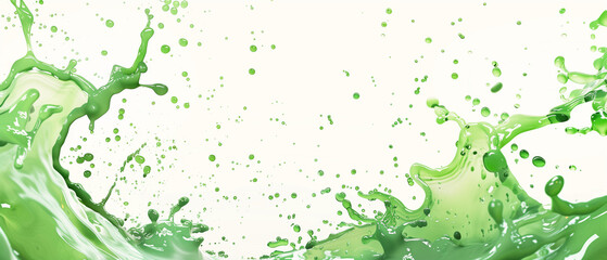 Obraz premium Minimal banner with vibrant splash of green paint liquid colors on white background. Generative AI