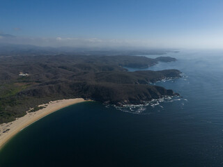 Stunning aerial vistas of Cacaluta Bay, Huatulco, Oaxaca, Mexico
