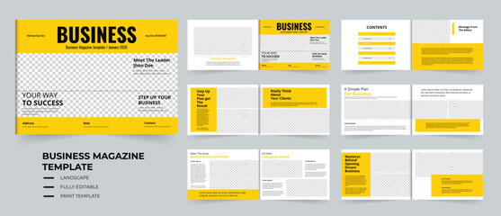Business Magazine Layout design with yellow Accents