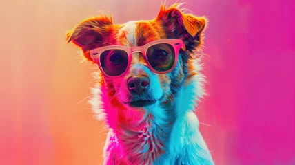 Badezimmer Foto Rückwand cool dog with sunglass in a stunning background ultra realistic Generative AI   © Pavithiran