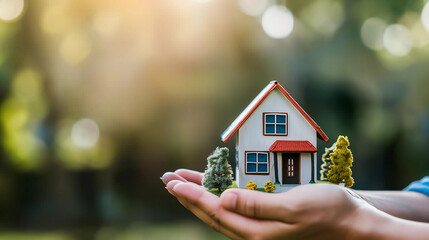 A hand holding a house miniature , signifying trust between a realtor and their client