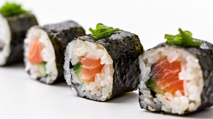 Exquisite Japanese Sushi Rolls with Fresh Salmon and Nori, Perfect for Gourmet Asian Cuisine Dining