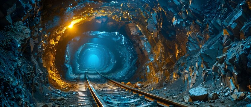 Collapsed mine tunnel symbolizes risks miners face in underground mining accidents. Concept Mining Accidents, Safety Precautions, Underground Risks, Miner's Safety Gear, Tunnel Collapses
