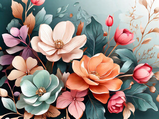 Luxury flower wallpaper design with wildflowers, and golden texture. Elegant botanical illustration...