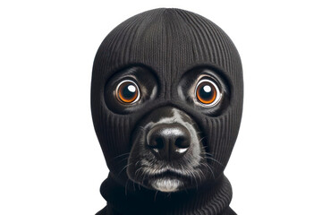 dog in a black robber mask isolated on a white background - obrazy, fototapety, plakaty