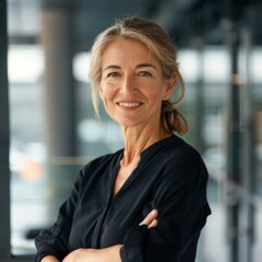 Smiling European businesswoman 50-60 years old, active business woman against the background of her office